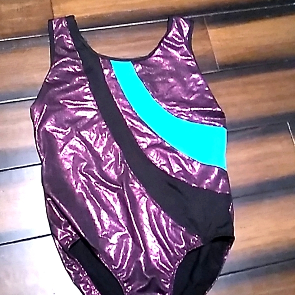 Danskin NOW metallic purple and black w/blue bathing suit 14/16 or Lg size